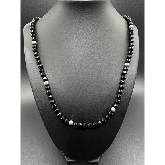 Vintage 925 Sterling Silver Black Tourmaline Necklace 32” 41g - Picture 2 of 6